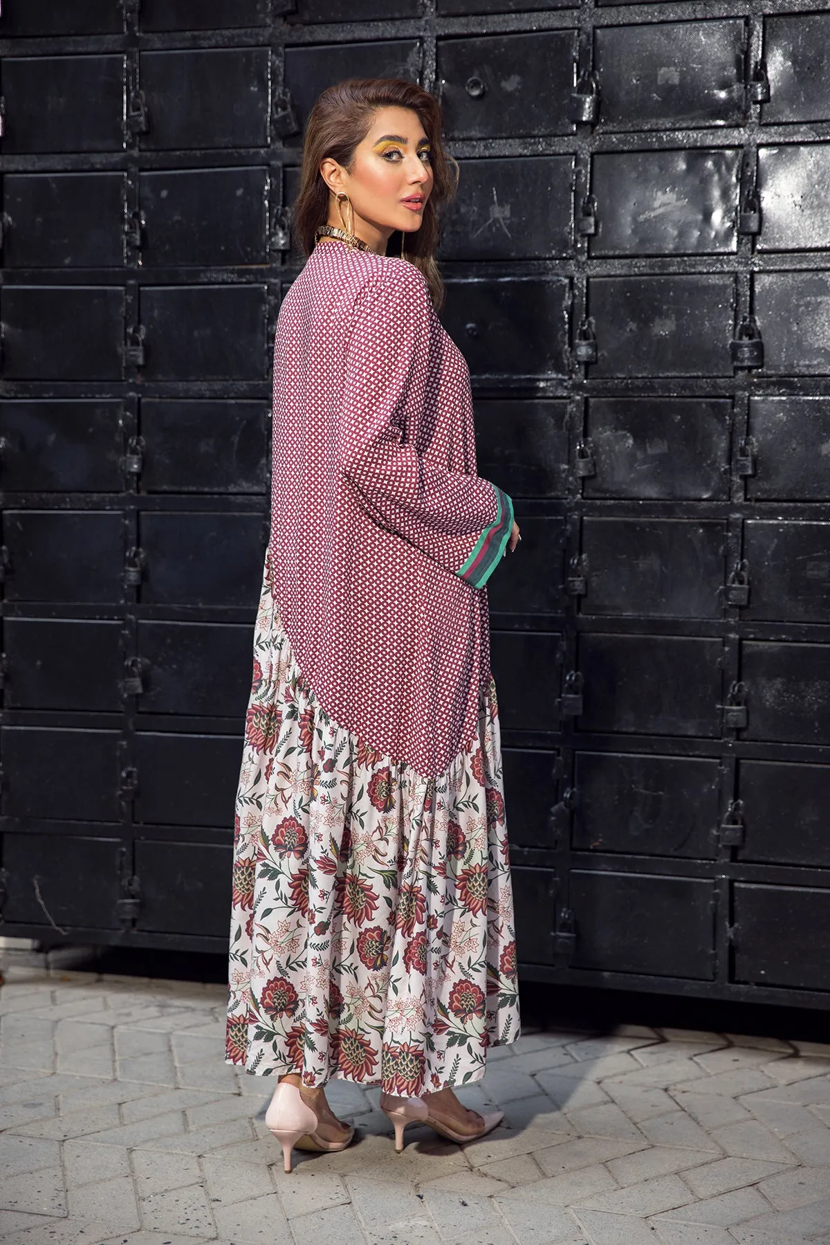 AW22-39-Printed Gathered Long Dress