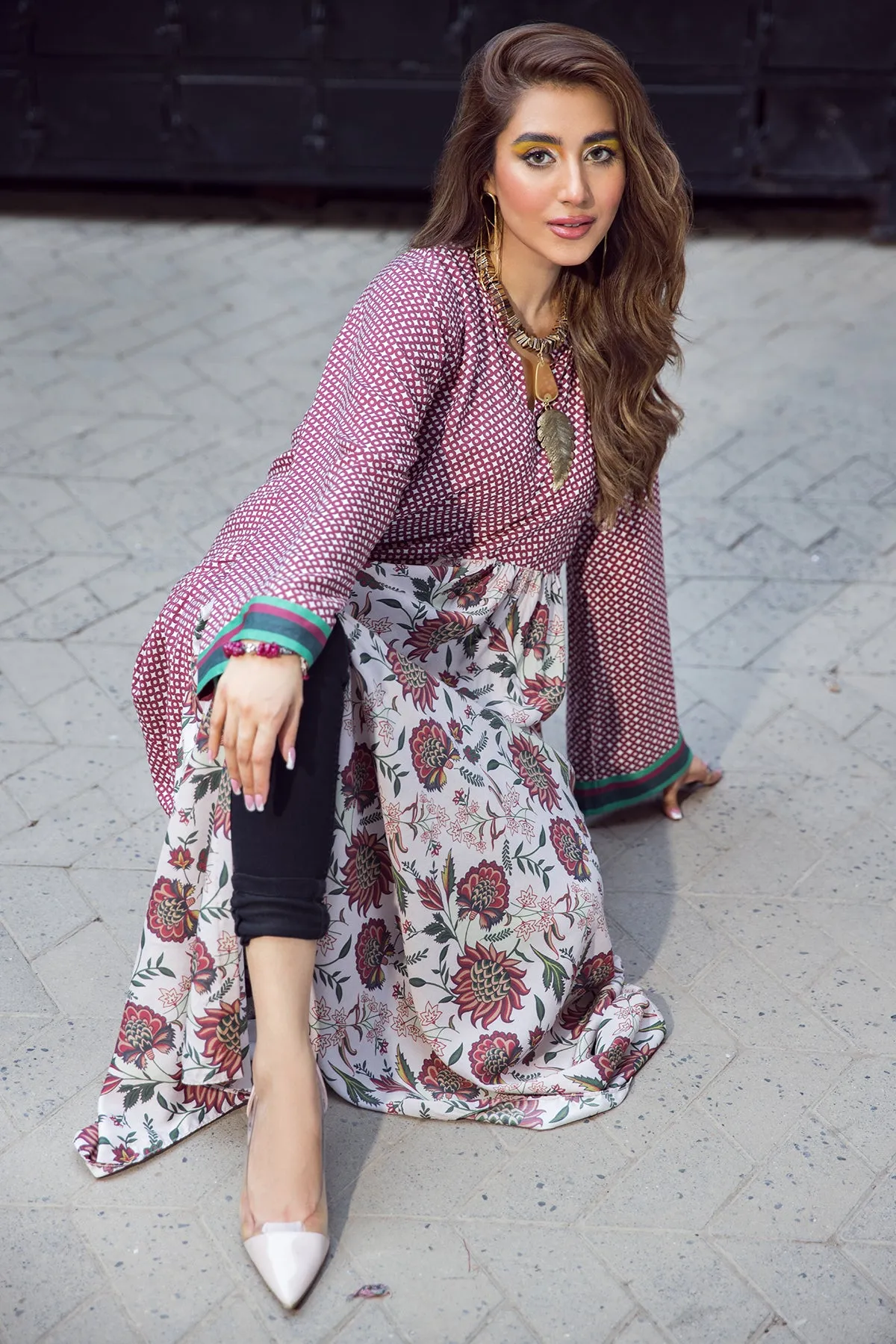 AW22-39-Printed Gathered Long Dress