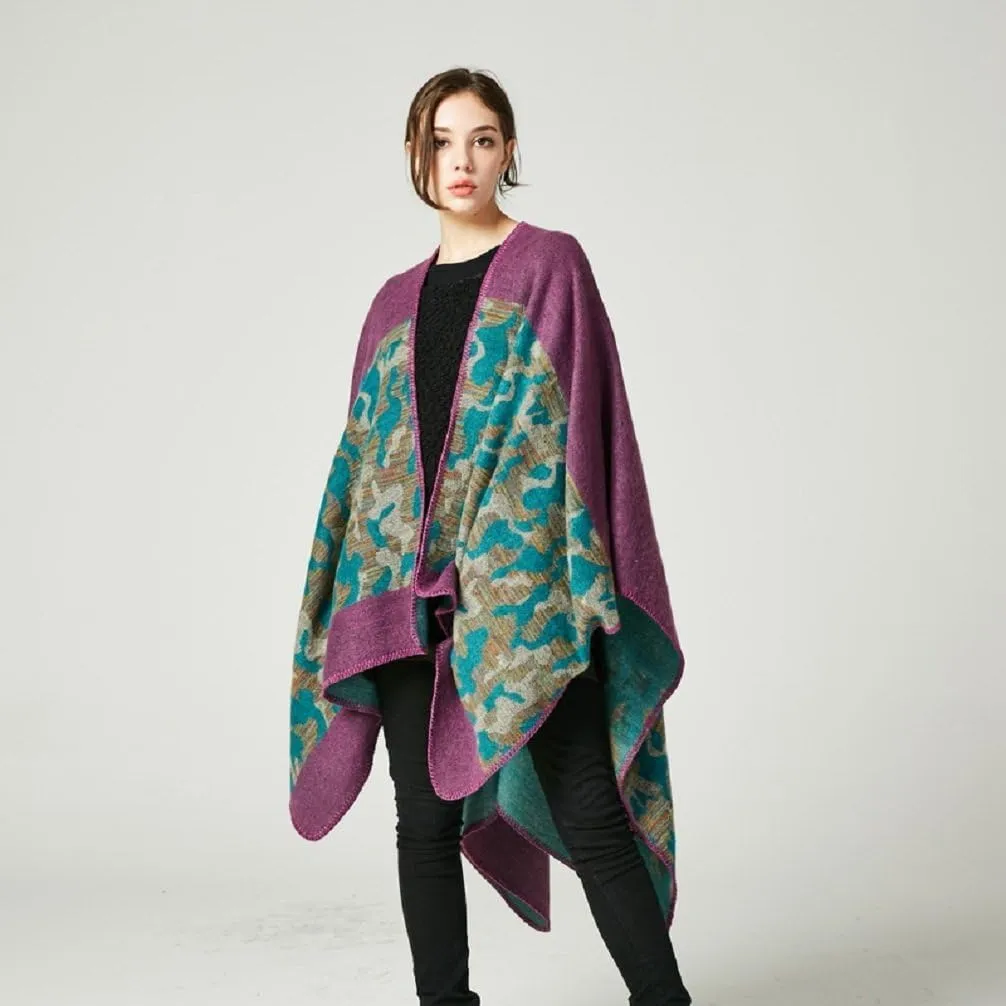Bakerdani Women's Winter Wrap Blanket Poncho Cape Shawl Cardigans Sweater Coat