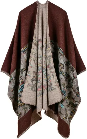 Bakerdani Women's Winter Wrap Blanket Poncho Cape Shawl Cardigans Sweater Coat