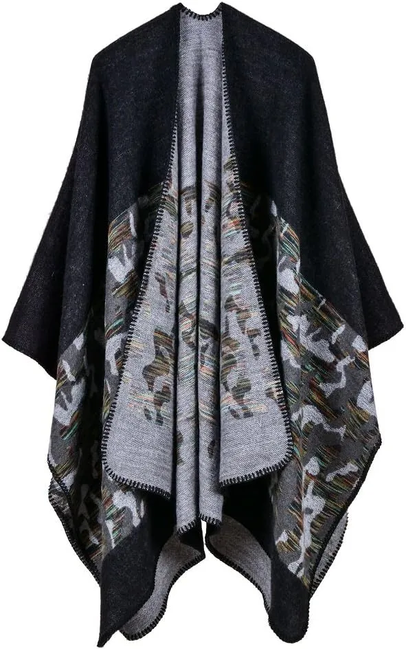 Bakerdani Women's Winter Wrap Blanket Poncho Cape Shawl Cardigans Sweater Coat