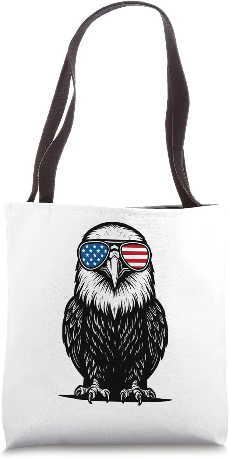Bald Eagle With US Flag Sunglasses 4th of July Patriotic Tote Bag