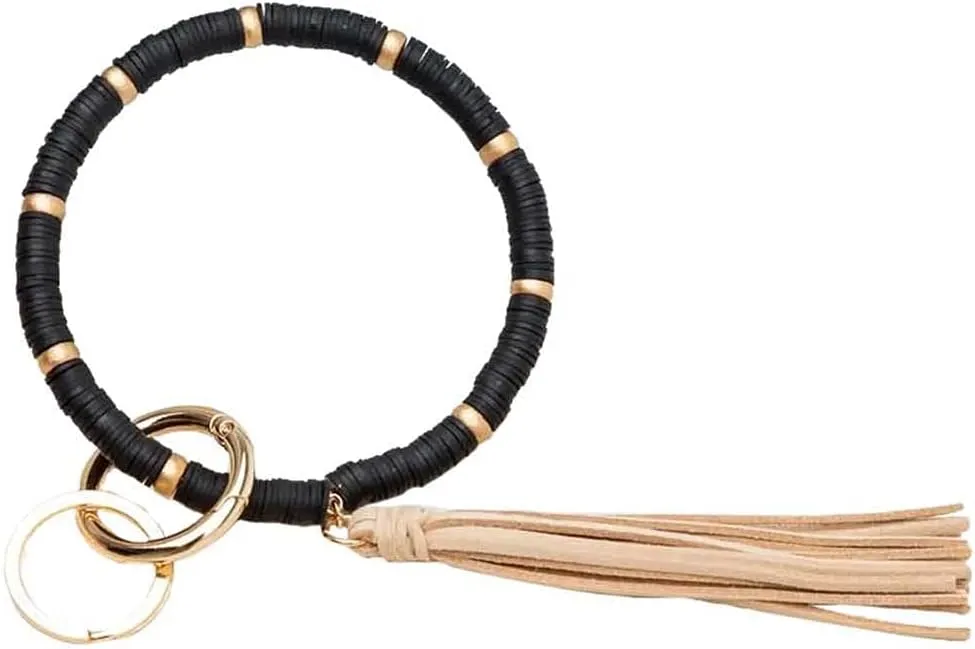 BattleTim Boho Key Ring Bracelet Beaded Keychain Wristlet with Tassel Keychains for Women