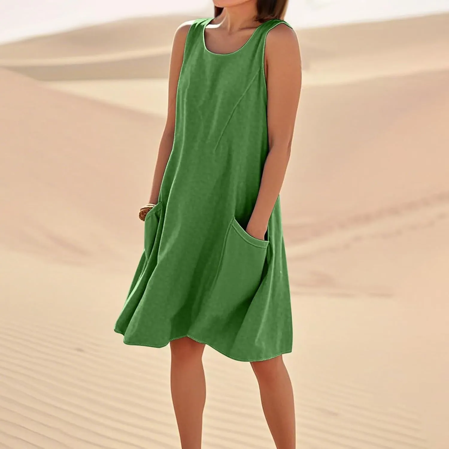 BAXLIMEK Sundresses for Women,2025 Summer Casual Loose U Neck Sleeveless Mini Dress,Trendy Print Flowy Ruched Beach Dress