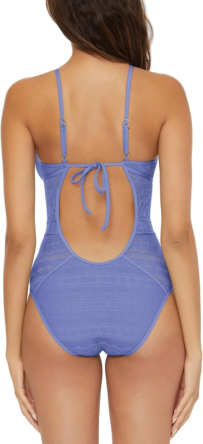 BECCA Women's Color Play Crochet One Piece Swimsuit, High Neck, Bathing Suits