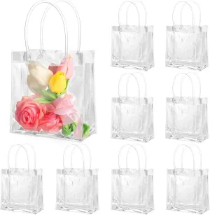 BESARME 20 Pack 6.3" x 5.9" x 2.8" Clear Gift Bags with Handle, Reusable Plastic Small Gift Bags for Party Favors Wedding Birthday