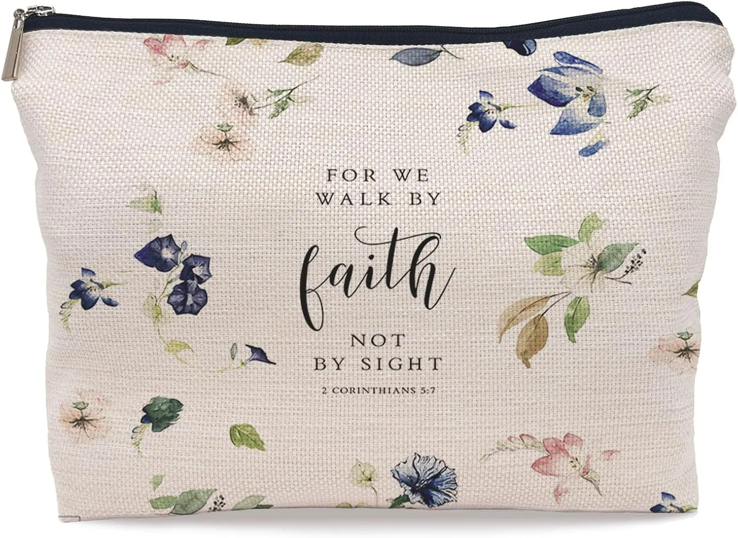 Bible Scripture 1 Corinthians 5:7 for Me Walk by Faith not by Sight Floral Makeup Bag Christian Religious Cosmetic Makeup Bag,Gifts for Christian Women Girls