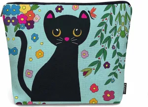 Black Cat Makeup Bag For Women, Adorable Cosmetic Bag Makeup Bags, Funny Kitten Cat Flowers Garden Zipper Bag Travel Bags Toiletry Organizers Pouch Bags Washing Bags For Gym Bathroom