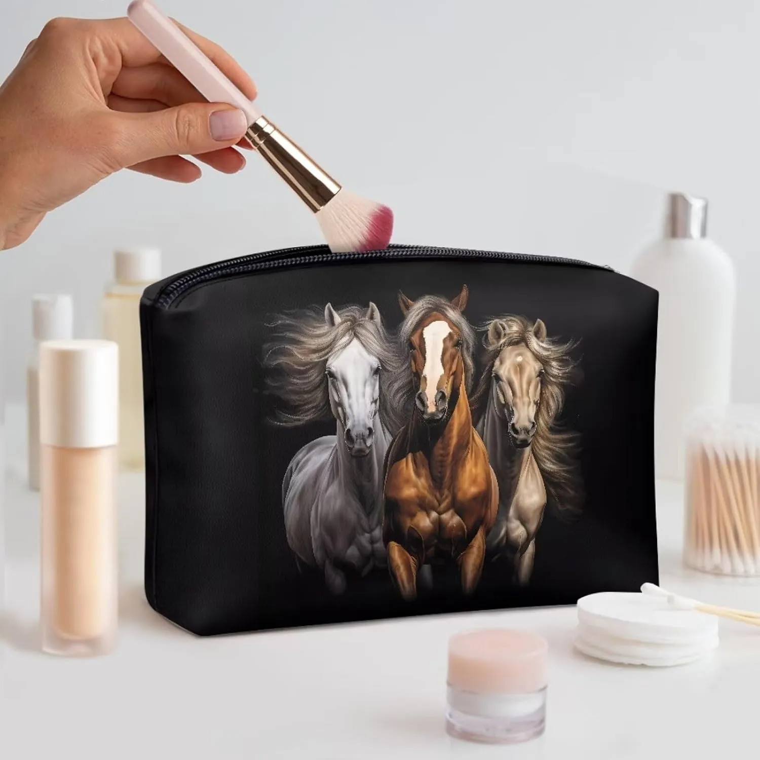 Black Horse Travel Toiletry Bag Women's Makeup Organizer Cosmetic Bags Multi-Purpose Travel Toiletry Zipper Bags