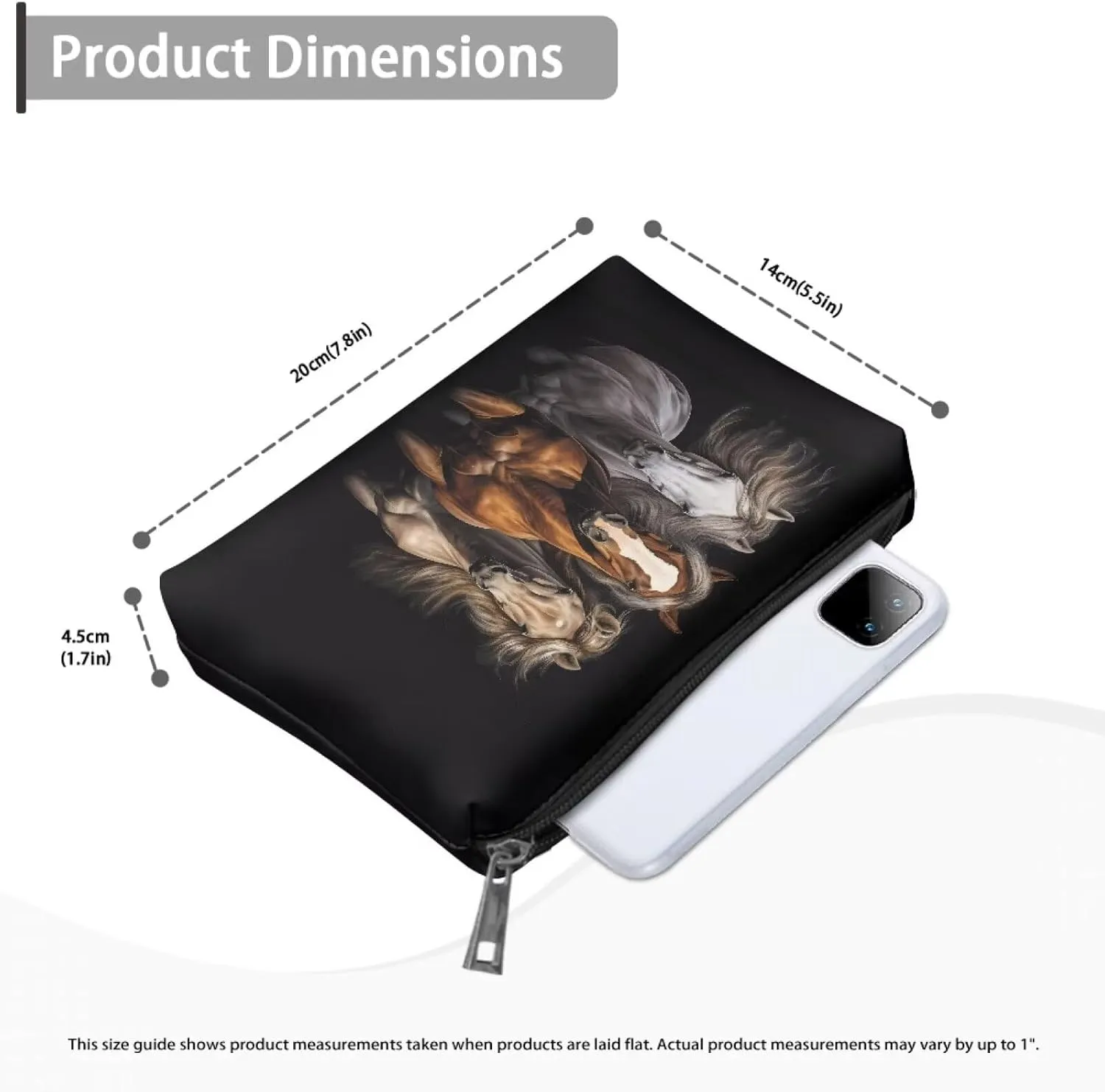 Black Horse Travel Toiletry Bag Women's Makeup Organizer Cosmetic Bags Multi-Purpose Travel Toiletry Zipper Bags
