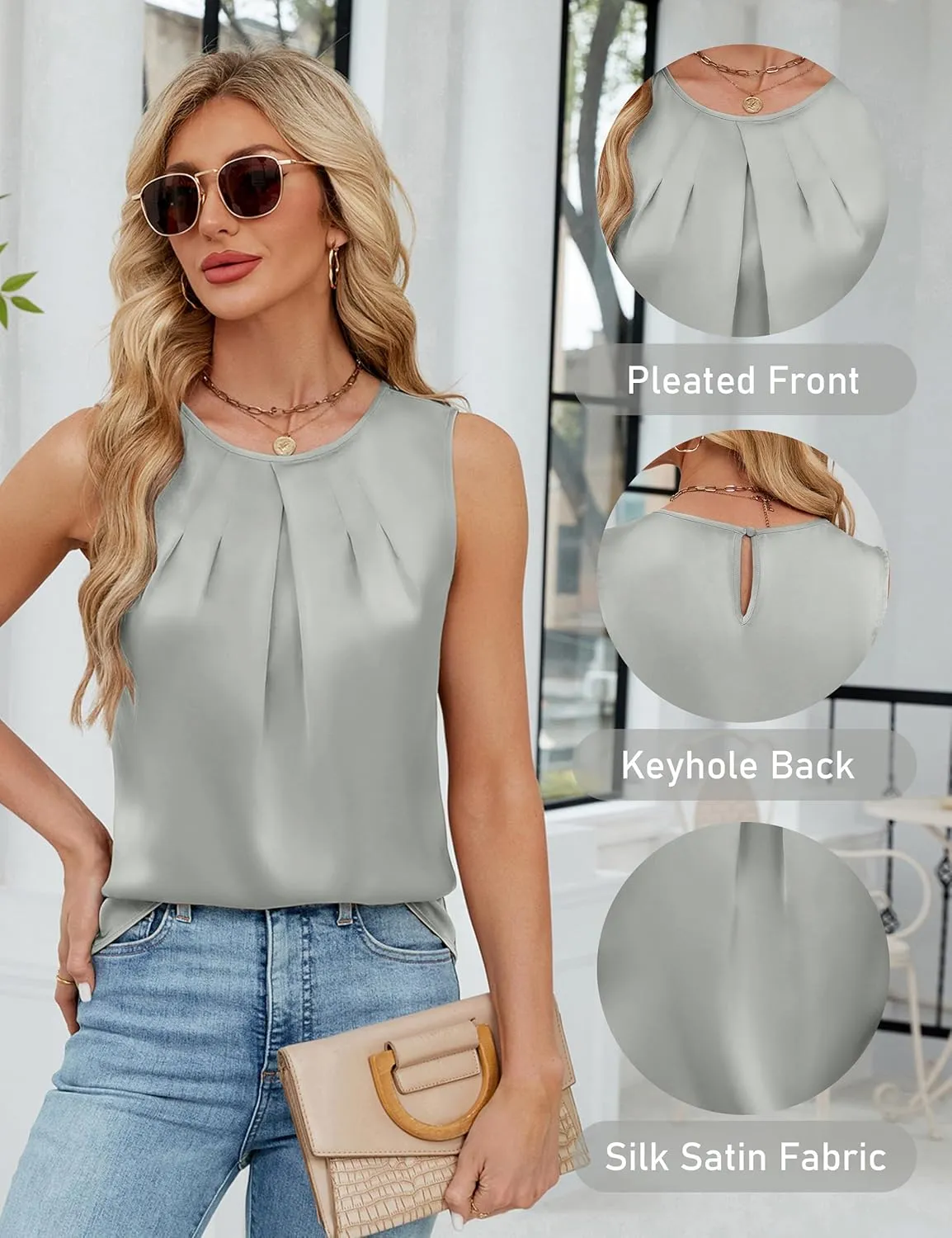 BMJL Women's Silk Satin Tank Top Summer Business Casual Outfit 2025 Sleeveless Work Dressy Shirt