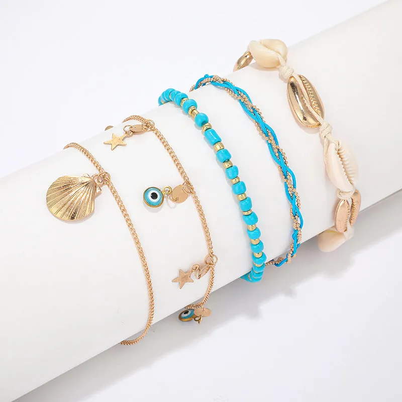 Braided 5-piece ankle bracelet girl season boutique