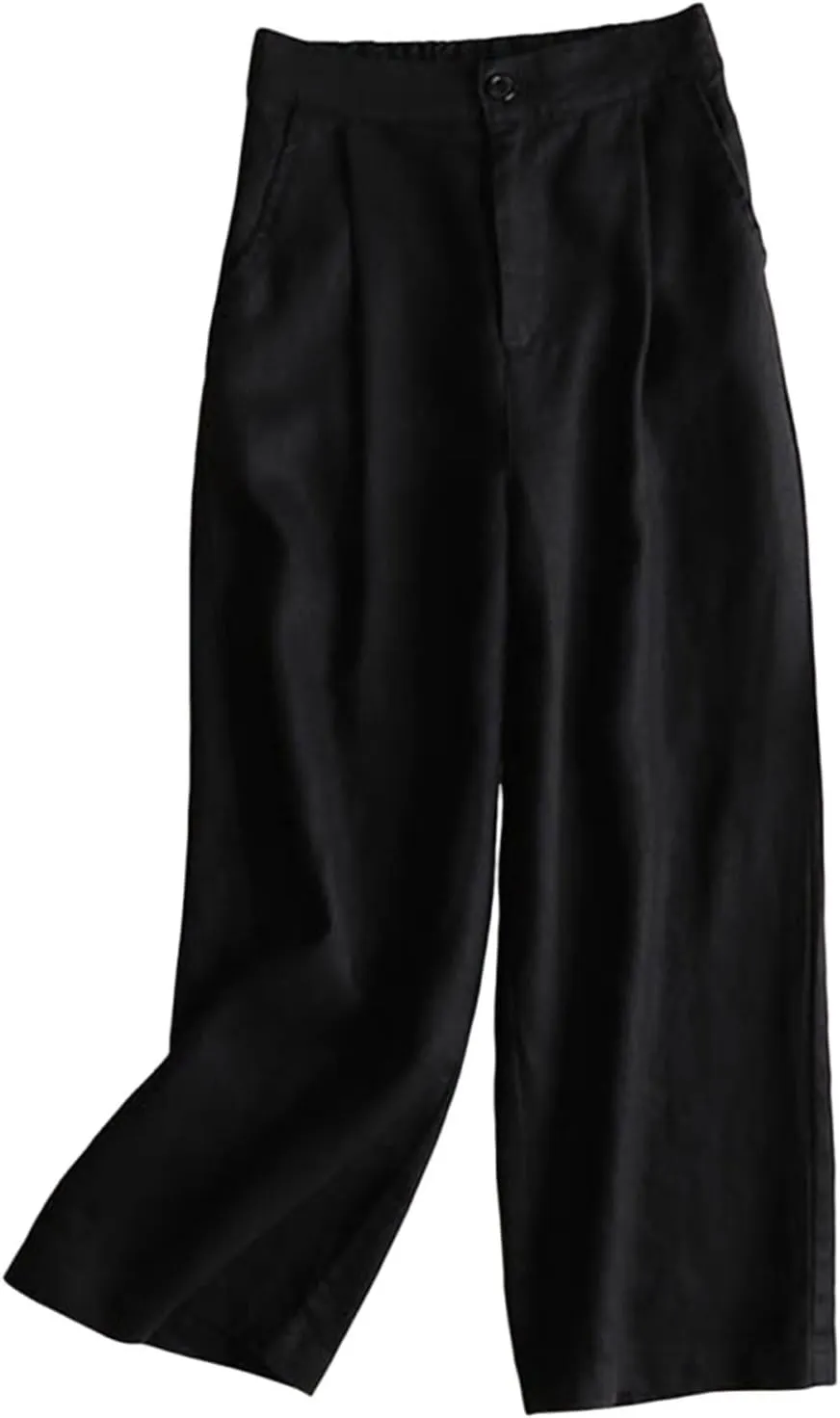 Business Casual Pants for Women Casual High Waist Wide Leg Straight Dressy Cotton Linen Pants Button Trousers