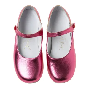 Button Strap Slipper, Metallic Fuchsia