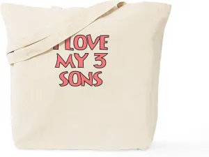 CafePress I LOVE MY 3 SONS IN PINK Tote Bag Natural Canvas Tote Bag, Reusable Shopping Bag