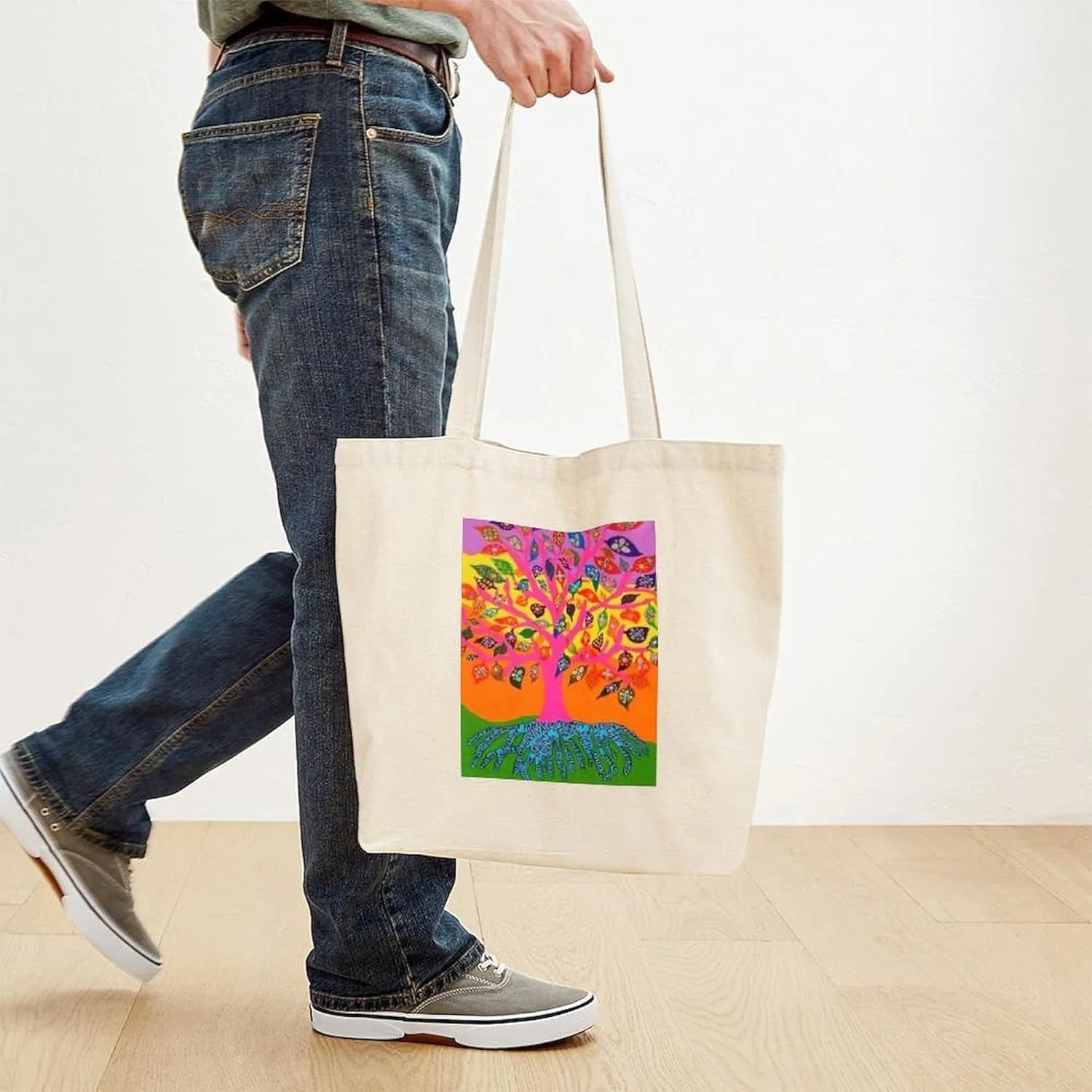 CafePress Jewish Tree Of Life Knowledge Jennifer Fayth T Natural Canvas Tote Bag, Reusable Shopping Bag