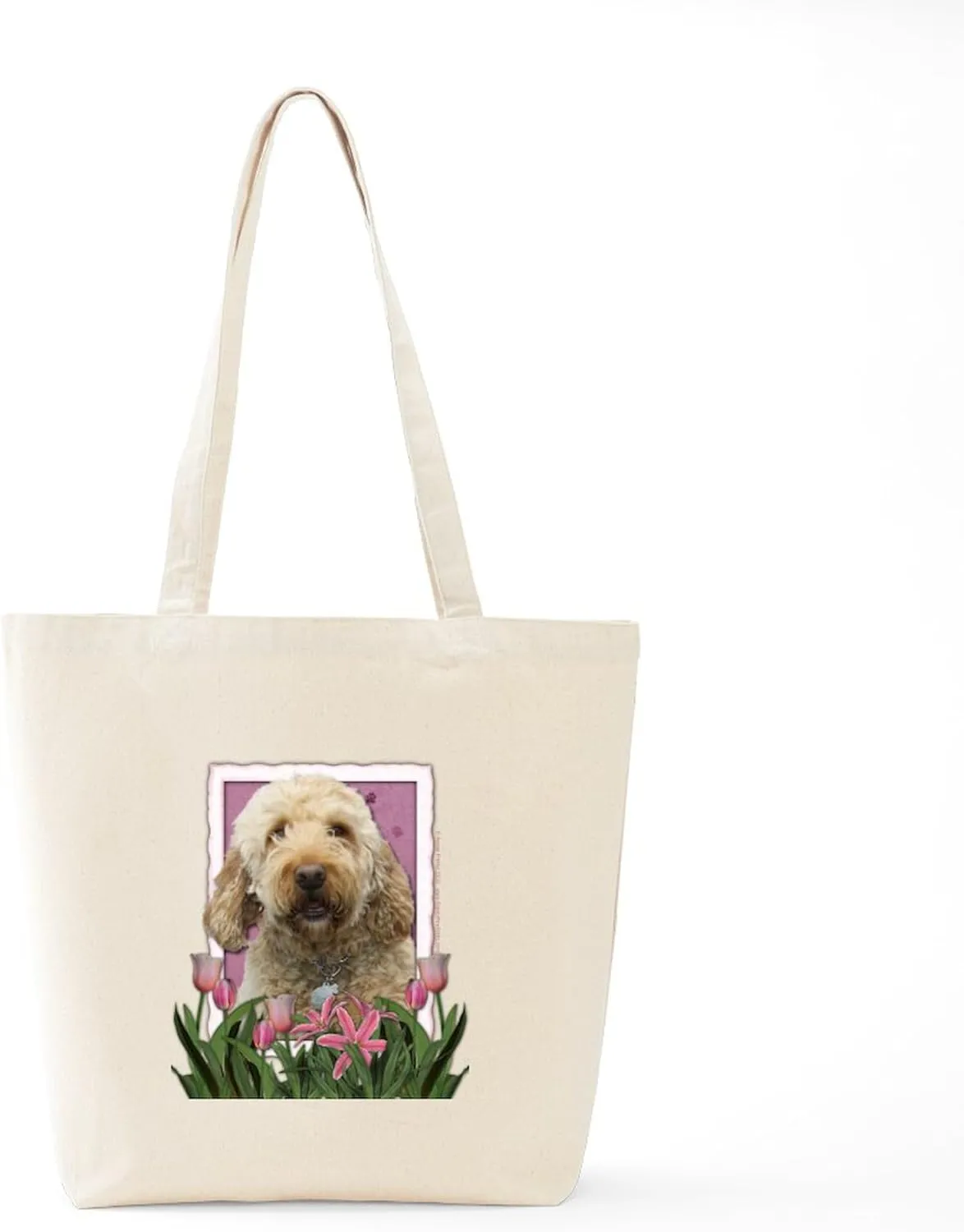 CafePress Mothers Day Goldendoodle Pink Tulips Tote Bag Natural Canvas Tote Bag, Reusable Shopping Bag