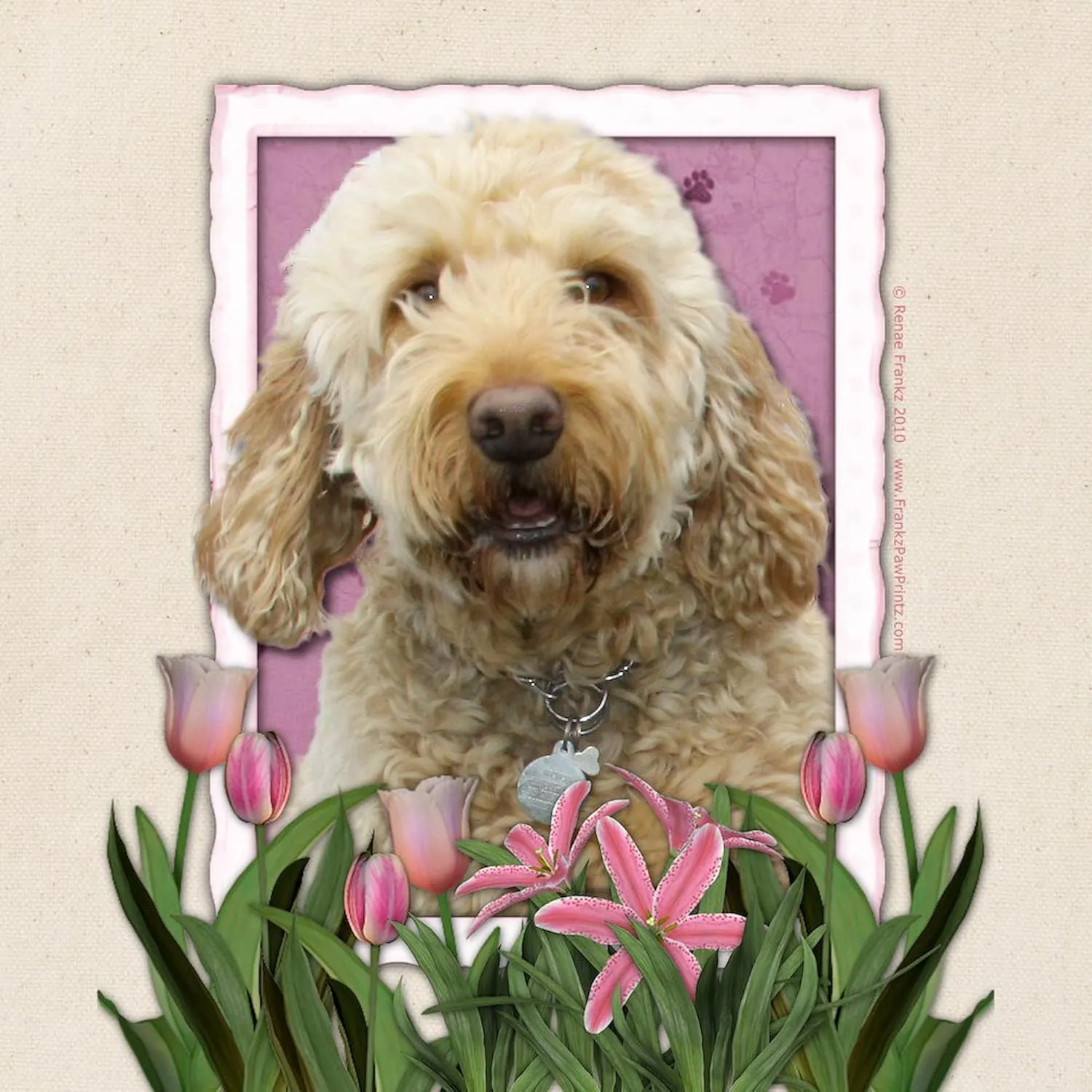 CafePress Mothers Day Goldendoodle Pink Tulips Tote Bag Natural Canvas Tote Bag, Reusable Shopping Bag