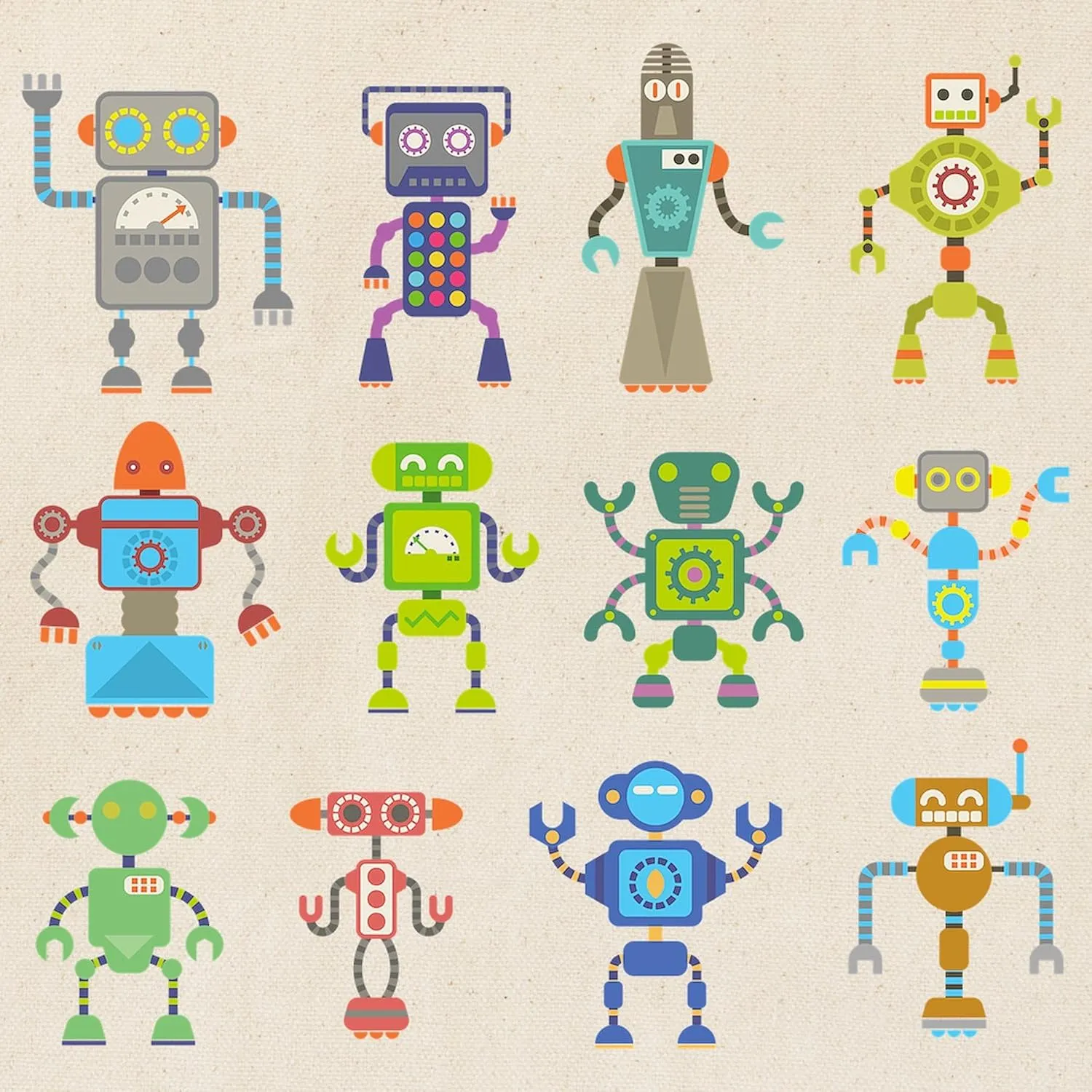 CafePress Robots By Phil Atherton Tote Bag Natural Canvas Tote Bag, Reusable Shopping Bag