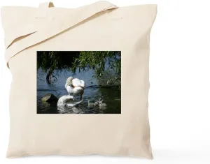 CafePress Swan And Cygnets Tote Bag Natural Canvas Tote Bag, Reusable Shopping Bag