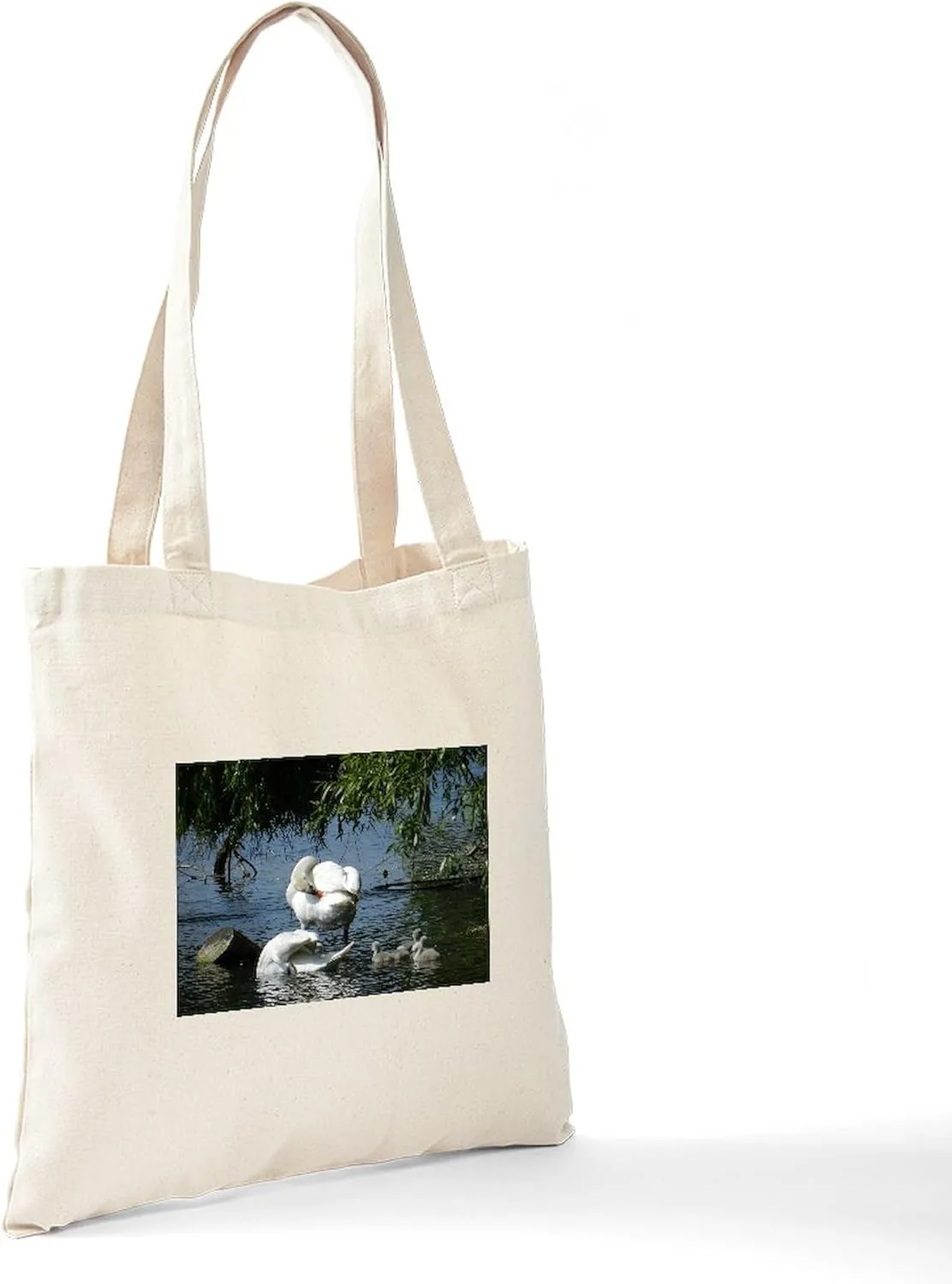 CafePress Swan And Cygnets Tote Bag Natural Canvas Tote Bag, Reusable Shopping Bag
