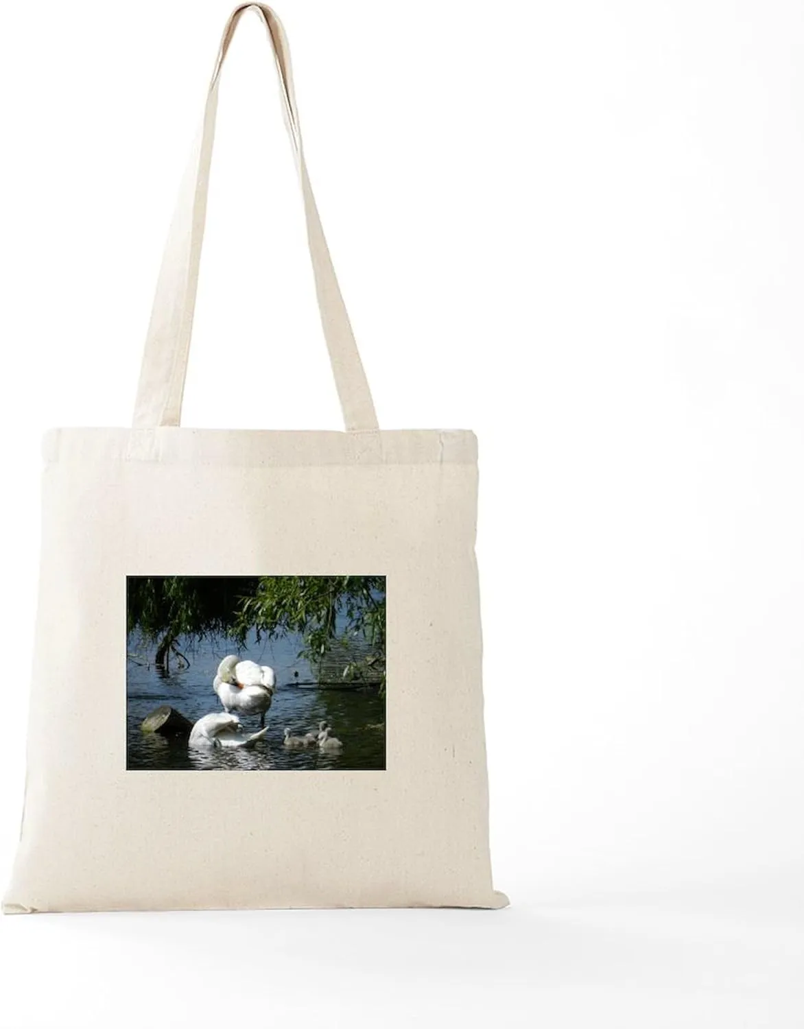 CafePress Swan And Cygnets Tote Bag Natural Canvas Tote Bag, Reusable Shopping Bag