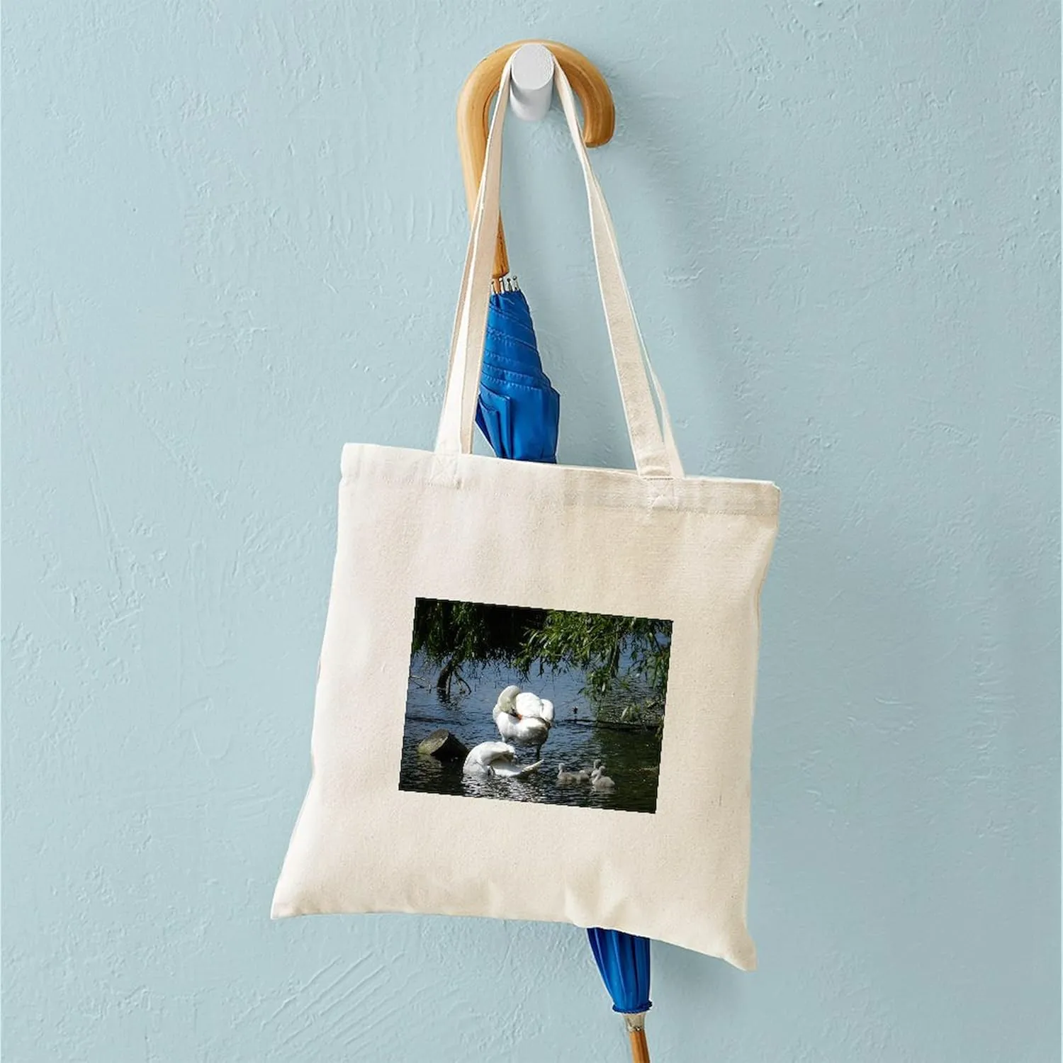 CafePress Swan And Cygnets Tote Bag Natural Canvas Tote Bag, Reusable Shopping Bag