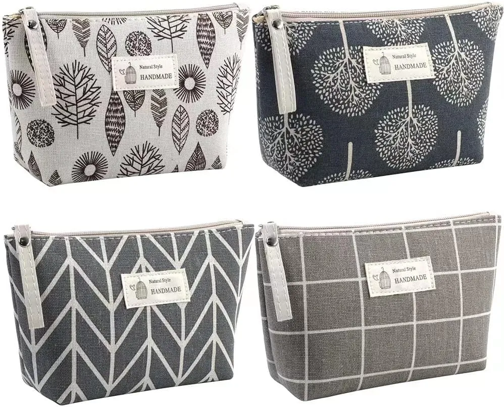 Canvas Cosmetic Bag, 4PCS Multi-Function Cosmetic Bag for Purse, Large capacity Cute Toiletry Bags Packet for Women