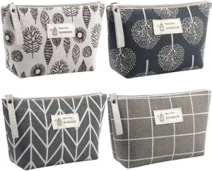 Canvas Cosmetic Bag, 4PCS Multi-Function Cosmetic Bag for Purse, Large capacity Cute Toiletry Bags Packet for Women