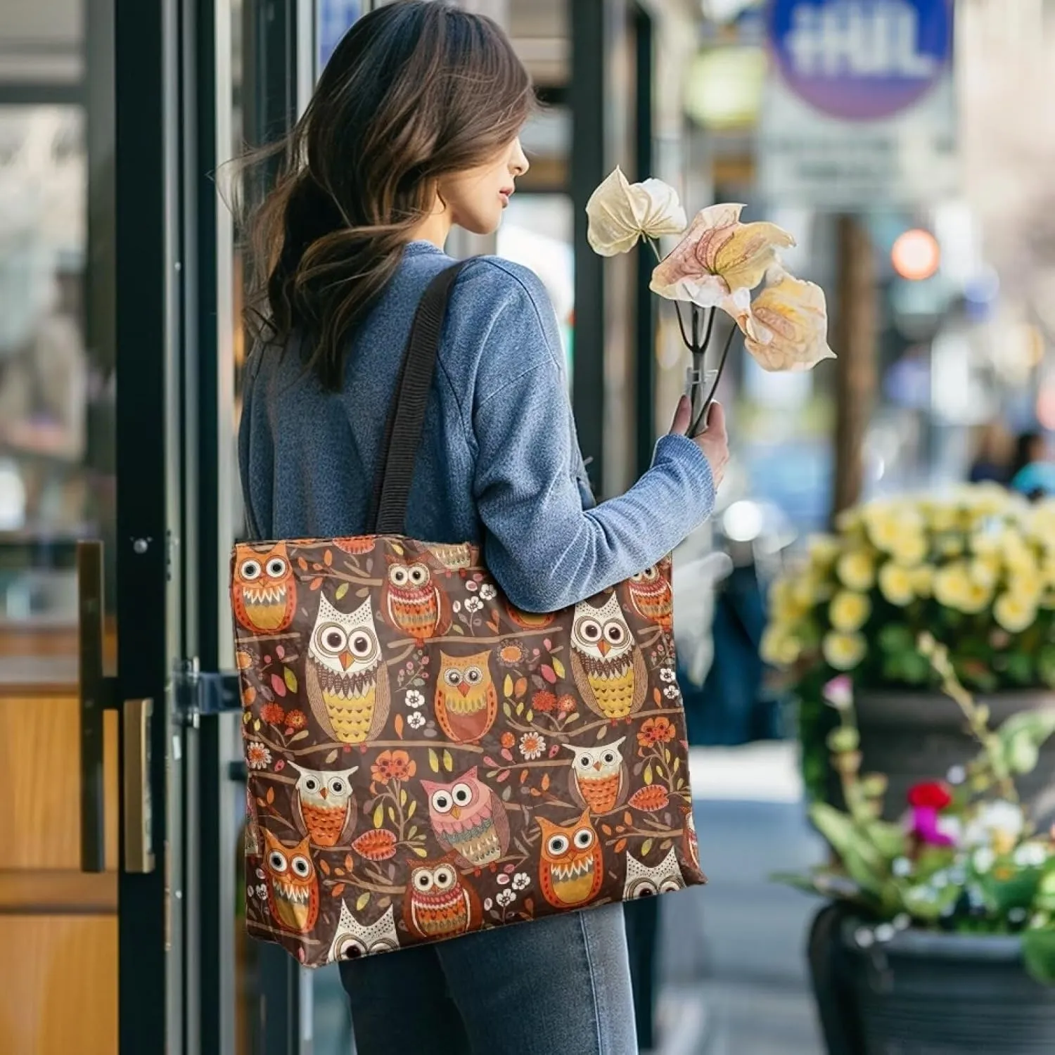 Cartoon Animal Puppy Cat Paper Tote Bags, Halloween Skull Gothic Spider Web Handbag, Aesthetic Art Commute Bag