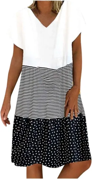 Casual T-Shirt Dress for Women Plus Size Sexy V Neck Short Sleeve Tunic Dresses Loose Flowy A-Line Beach Midi Dresses