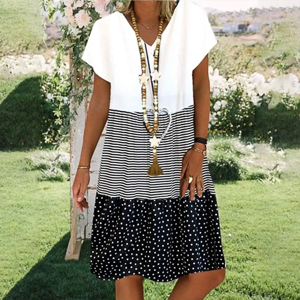 Casual T-Shirt Dress for Women Plus Size Sexy V Neck Short Sleeve Tunic Dresses Loose Flowy A-Line Beach Midi Dresses