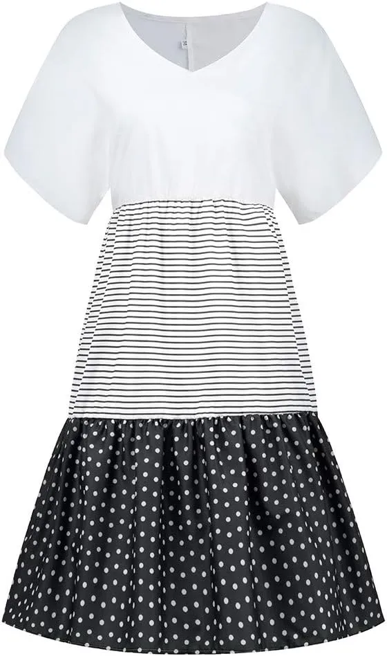 Casual T-Shirt Dress for Women Plus Size Sexy V Neck Short Sleeve Tunic Dresses Loose Flowy A-Line Beach Midi Dresses