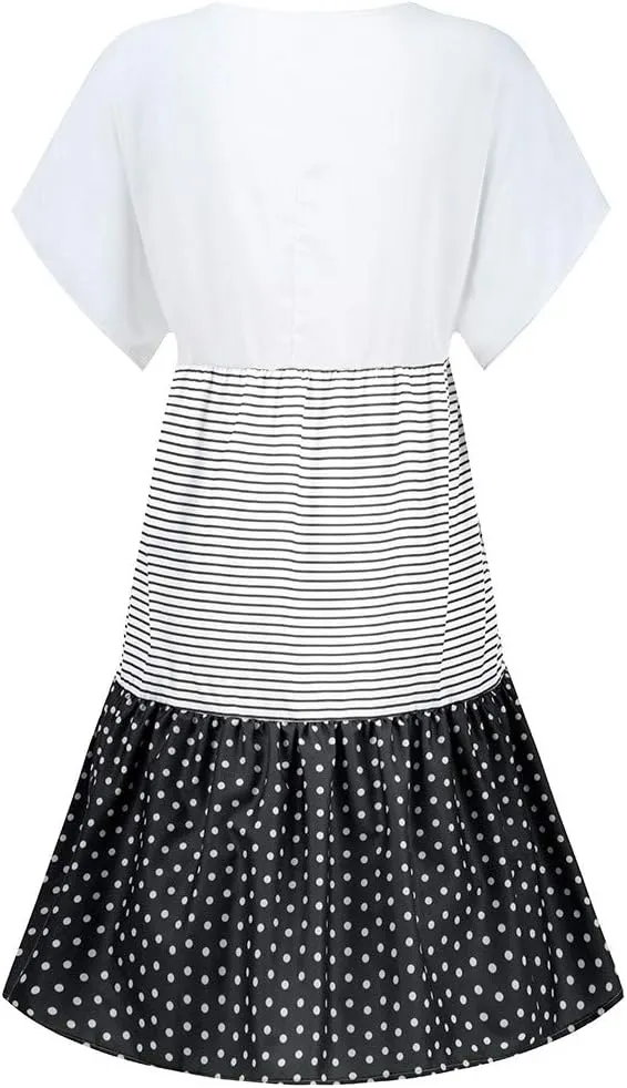 Casual T-Shirt Dress for Women Plus Size Sexy V Neck Short Sleeve Tunic Dresses Loose Flowy A-Line Beach Midi Dresses