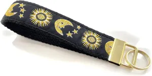 CELOKIY Embroidered Fabric Wristlet Keychain, Wrist Key Chain Women with Metal Hardware