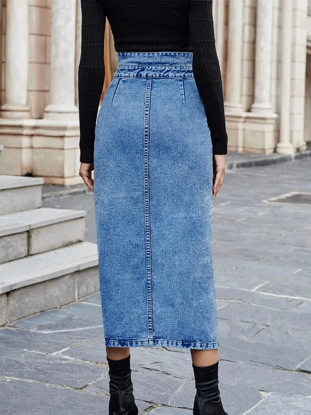 CHARTOU Women's Distressed Denim Jean High Waist Bodycon Pencil Slit Long Skirt