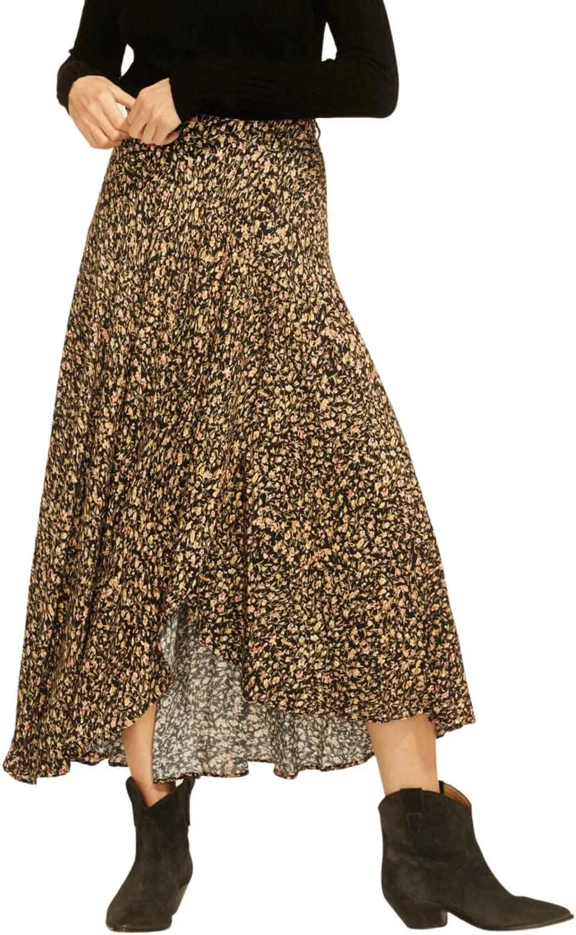 CHARTOU Women's Summer Beach Boho Floral Print Elastic Smocked Waist Ruffle Flowy Swing Maxi Skirt