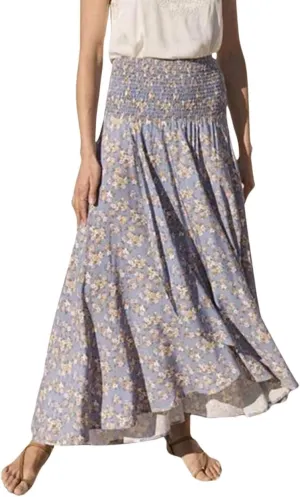 CHARTOU Women's Summer Beach Boho Floral Print Elastic Smocked Waist Ruffle Flowy Swing Maxi Skirt