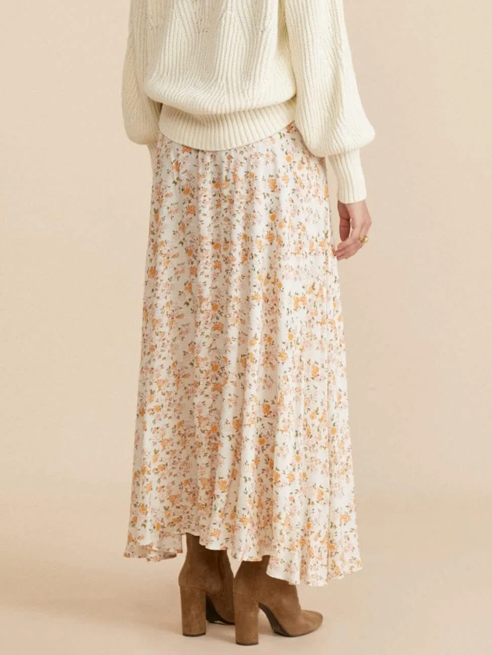 CHARTOU Women's Summer Beach Boho Floral Print Elastic Smocked Waist Ruffle Flowy Swing Maxi Skirt