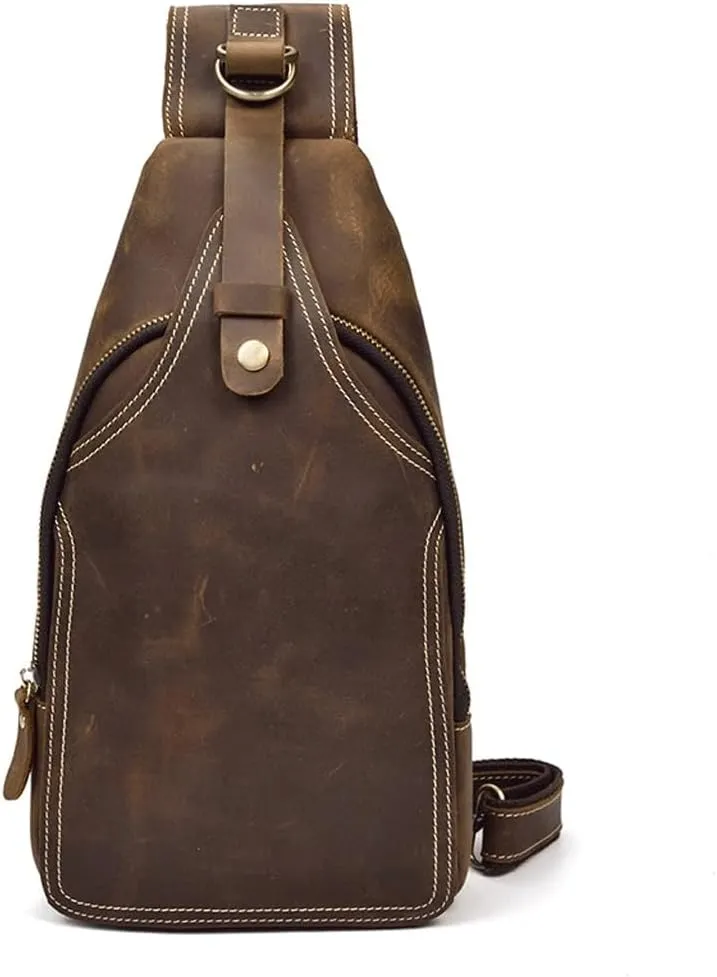 Chest Bag Vintage Crazy Horse Leather Crossbody Bag Travel Bag Shoulder Bag
