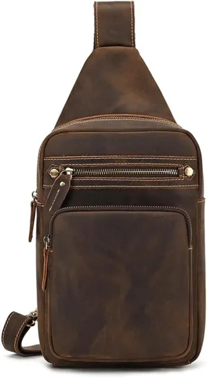 Chest Bag Vintage Crossbody Bag Cowhide Shoulder Bag Large Capacity Backpack