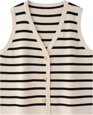 Chevara Women's Sleeveless Striped Sweater Vest Casual V Neck Vest Tops Summer Outfits