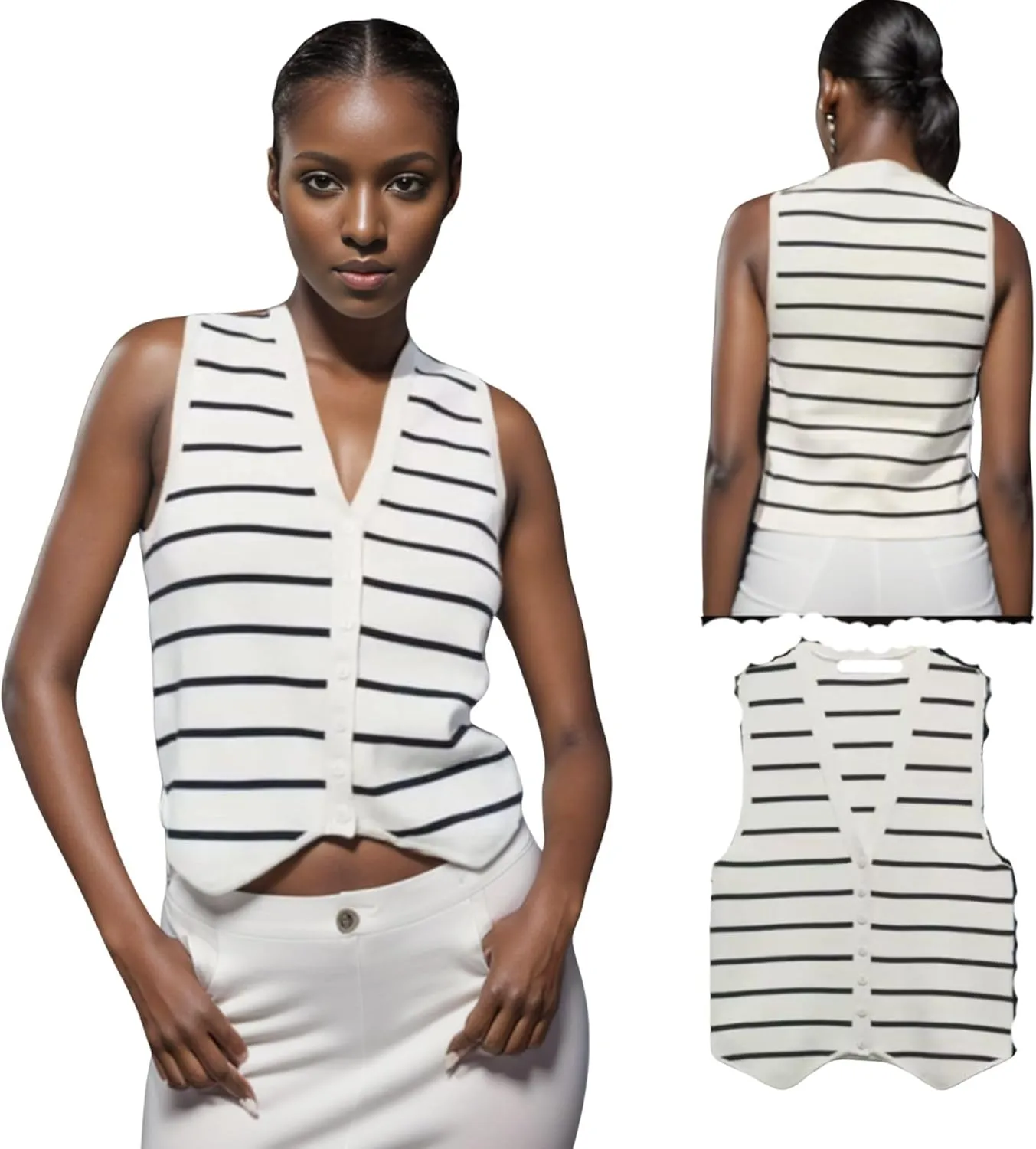 Chevara Women's Sleeveless Striped Sweater Vest Casual V Neck Vest Tops Summer Outfits