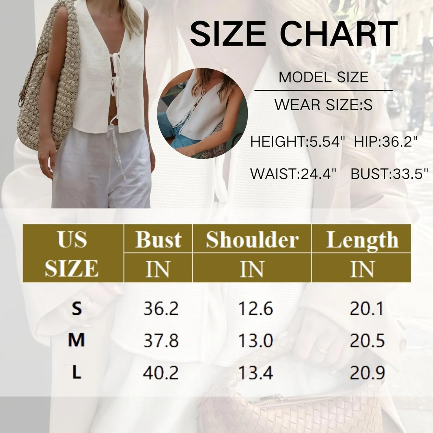 Chevara Womens Tie Front Knit Vest Top Sleeveless V Neck Cardigan Sweater Waistcoat