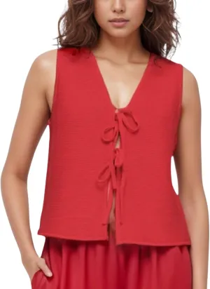 Chevara Womens Tie Front Knit Vest Top Sleeveless V Neck Cardigan Sweater Waistcoat