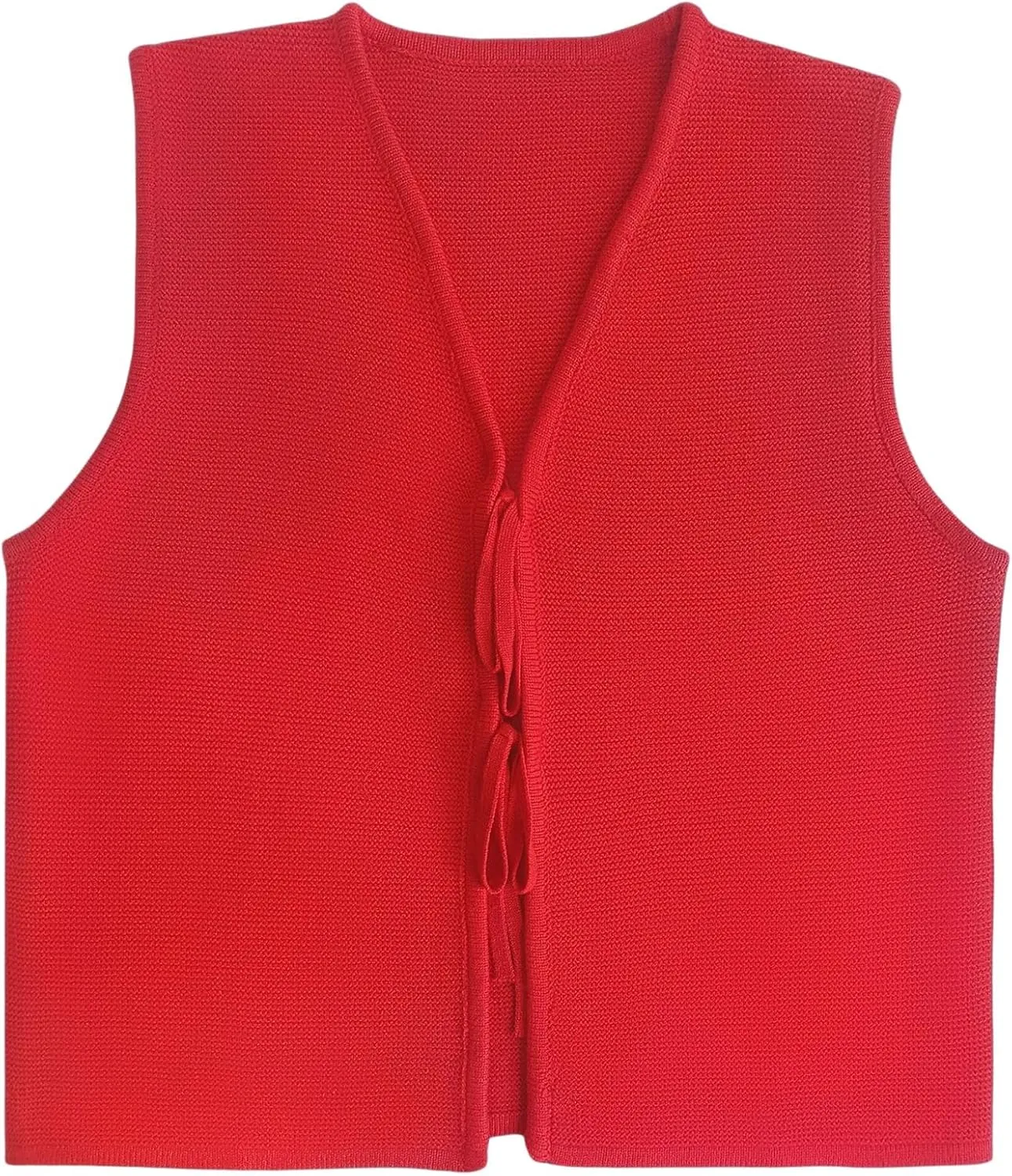 Chevara Womens Tie Front Knit Vest Top Sleeveless V Neck Cardigan Sweater Waistcoat