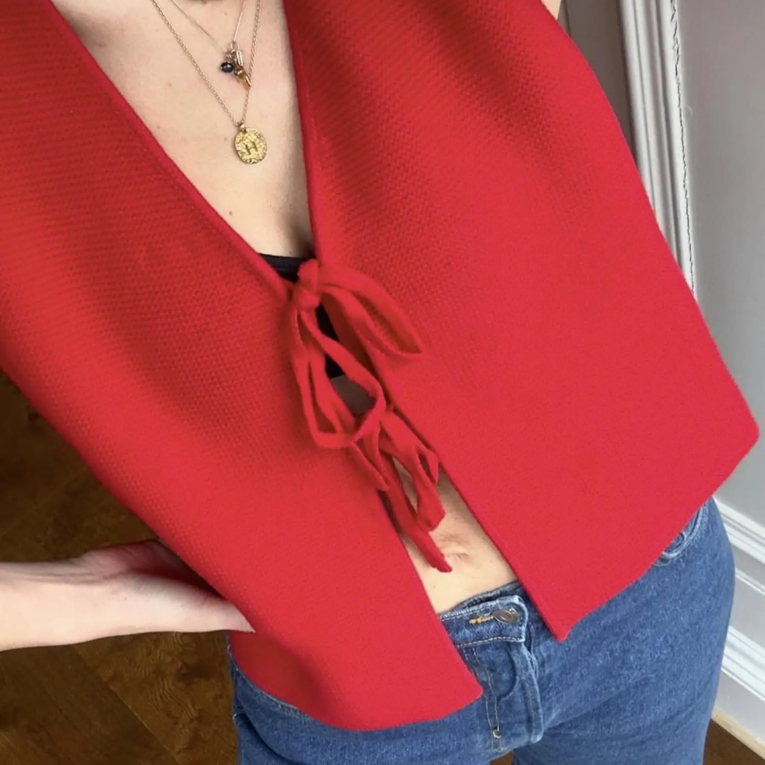 Chevara Womens Tie Front Knit Vest Top Sleeveless V Neck Cardigan Sweater Waistcoat