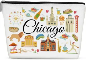 Chicago Gifts Makeup Bag, Chicago Souvenir Chicago Lovers Gift Funny Chicago Travel Vacation Cosmetic Bag for Women Friend Sister Her Girls trip Birthday Christmas Bachelorette Party Friendship Gifts