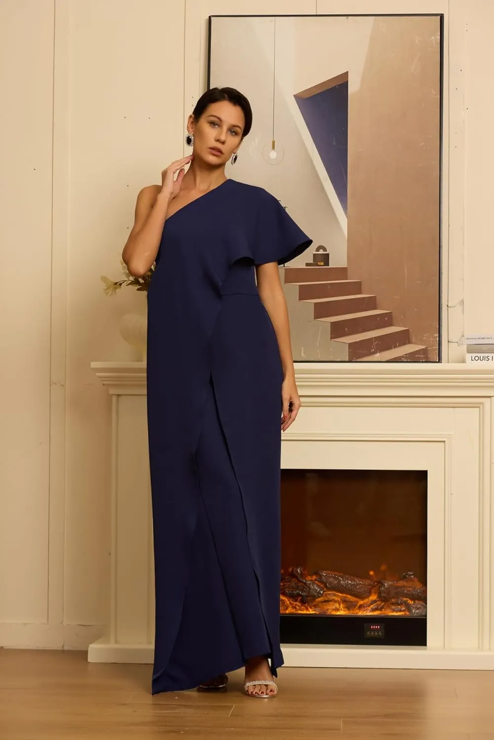 Chiffon One Shoulder Mother of The Bride Pant Suits for Women Flowy Wedding Guest Party Formal Outfit