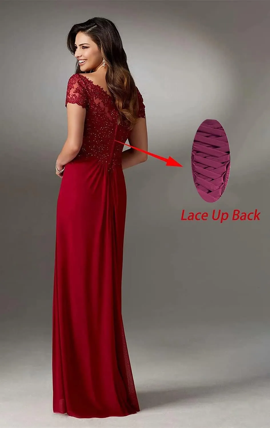 Chiffon Plus Size Mother of The Bride Dresses Long Laces Appliques V-Neck Short Sleeve Mother of The Groom Dress A-Line